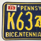 1976 Pennsylvania Bicentennial License Plate      Original Vintage Pa Tag K63 477