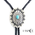 Vintage Bolo Tie Turquoise Stone Silver Sterling Western Cowboy Men Oval Navajo