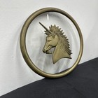 Vintage Enesco Taiwan Brass   Plexiglass Unicorn Round 9    Wall Hanging 1985