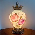 Vintage Pink Purple Floral Green Highlight Glass Nightlight Lamp