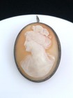 Antique Vintage Left Facing 800 Silver Carved Shell Cameo Brooch Pendant