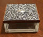Antique 800 Silver Wood   Glass Crystal Box Dresser Vanity Powder