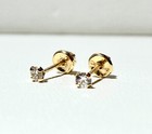 Solid 14k Gold Basket 1ct Brilliant Round Stud Gold 4mm Dainty Earring For Women