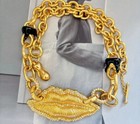 Schiaparelli High-end Enamel Black Teeth Rhinestone Tone Mouth Necklace With Box