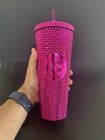 Starbucks Hot Pink Sangria Metallic Studded Cold Cup Tumbler Venti 24oz Straw