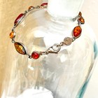 Vintage Baltic Amber Bracelet Cognac Honey Cherry 925 Sterling Silver Signed Mw