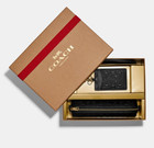 Coach Pencil Case And Id Lanyard Black Signature Leather  2 Piece Set  Boxed Nwt