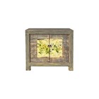 Distressed Grey Flower Bird Graphic Credenza Sideboard Console Cabinet Ws4431
