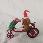 Red Metal Ornament Car With Flocked Teddy Bear   Wreath 1980   s Avon Vintage