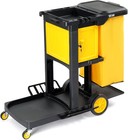 Black Rolling Janitorial Cart With Key-locking Cabinet With Yellow Vinyl Bag