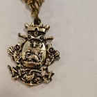 Gold Tone Watch Chain   Fob With Heraldic Crest Charm Pendant Necklace
