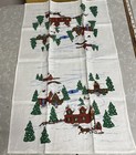 New Christmas Kitchen Dish Towel Winter Snow Scene Sleigh Linen Blend Colorful