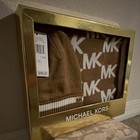 Michael Kors Knit Logo Hat   Scarf Set Brown white 2-piece Women One Size