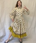 Vintage 60s White Yellow Floral Theater Peasant Dress New York Costume Co Size S