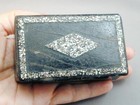 Antique Georgian Papier Mache Black Lacquer Mop Chip Snuff Trinket Box