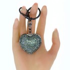 Heart 3d Shaped Keychain Crystal Gray Bling Rhinestone Charm Key Chain