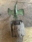 Handmade Shorebird Green Metal Wood Statue Figure 