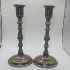 Vtg Brass Candle Stick Holders Pair 9  Footed Mcm Hong Kong Heavy Silver Plated