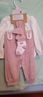 Baby Essentials 4pc Girls 12 Mo  White pink Long Sleeve Bodysuit Pants Hat Socks