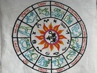 Vtg 70s Rare Horoscope Zodiac Wheel Embroidery Cotton Cloth Wall Decor 11    Euc