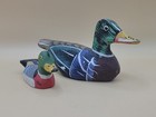 2 Vintage Miniature Decoy Carved Wooden Ducks Hand Painted Mallard Figurines Dz