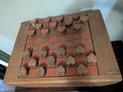 Vtg Country Hand Made Wood Craft Carved Checker Game Board Foot Stool Heart 