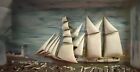 Large  Antique Coastal Marine Clipper Ship Diorama W glass  Wood Sails W rigging