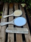 Vtg International Silver Plated Vanity Set Mirror Brush Comb Floral Design