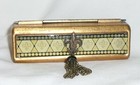 Vintage Fleur-de-lis Enamel Metal Lipstick Holder With Mirror And Tassel-estate