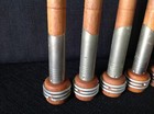 Six  6  Vintage Antique Wooden 8  Brass Tipped Quill Bobbins Sewing Textile