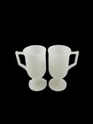 Vintage White Milk Glass Footed Pedestal Coffee Hot Coco Cup Mug Set Of 2