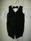 Boys 2 Pc Suit W  Bow Tie Sz 6-9 Mo  Black Velvet  Purple Paisley Vest Exc  Cond