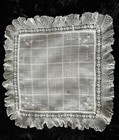 Antique Victorian White Embroidered Fine Filet   Bobbin Lace Handkerchief