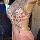 Pink Silver Embellished Formal Gown Beaded Cutout Sides Rhinestone Sheer Back