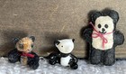    vintage Lot Of 3 Dollhouse Panda Bear Figures  Fabric Cloth  Flocked    Plastic