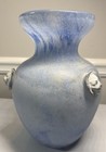 Vintage Murano Scavo Italian Glass Stylized Blue  Vase With Lion Heads10 5 X 6 5