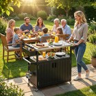 Outsunny Outdoor Bar Cart With Storage  Hdpe Kitchen Cart  Black  Refurbished