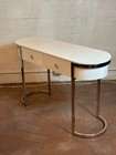 Modern White   Chrome Console Table Vanity Desk 47  Glam Entryway 2 Drawers