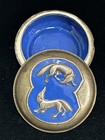 Vintage Brass   Blue Enamel Trinket pill stash Box Round With Foxes On Lid