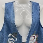 Vtg Hand Painted Christmas Denim Vest Santa Claus holly Ribbon W quote Size L