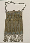Antique French Micro Beaded  Purse W Bronze Frame    Small Change Purse Bl