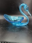 Empoli Italy Cobalt Blue Art Elegant Glass Swan Dish Vintage 1950 s 7   x 6   