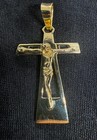 14k Yellow Gold Textured Crucifix Latin Cross Pendant
