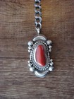 Sterling Silver Navajo Pearl Turquoise   Coral Y Necklace Signed Tom Lewis