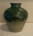 Vintage Toyo Japan Art Pottery Vase 7  Mcm Green Bubble Drip Fat Lava Glaze