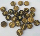 Viking Runestone Set In Gorgeous Tigers Eye - Real Stone gold Tone Inlays 25 Pcs
