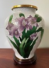Brass Enameled Cloisonn   White   Purple Irises Funeral Ashes Cremation Urn
