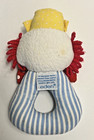 Vtg Eden Clown Rattle Plush Blue Stripe Ring Handle Red Yarn Hair Baby Toy Lovey