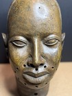 Vintage   Antique African Art Large Benin Bronze Head Sculpture - 13 5  Tall