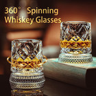 Spinning Whiskey Glasses Set Of 2  9 5oz Lead-free  Ice Molds   Gift Box   360-d